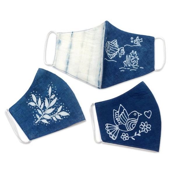 Alternate image for Hand Painted Cotton Face Masks with Natural Dyes Set of 3 Natural Beauty
