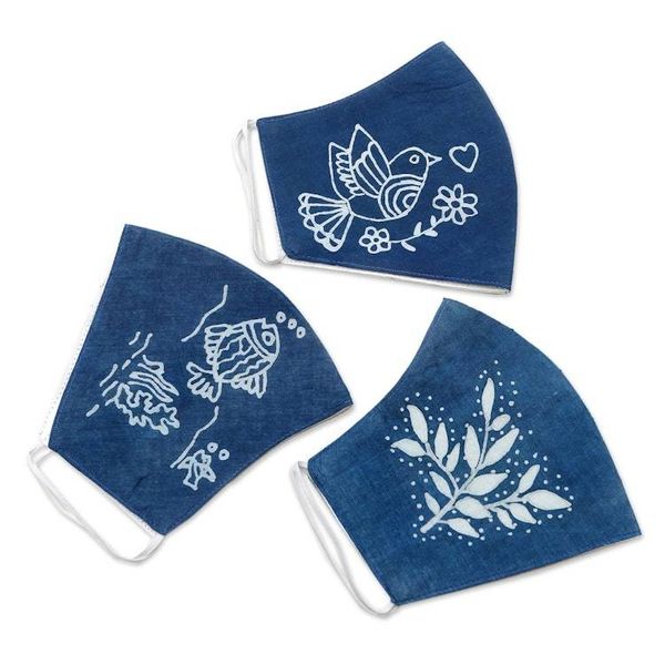 Alternate image for Hand Painted Cotton Face Masks with Natural Dyes Set of 3 Natural Beauty