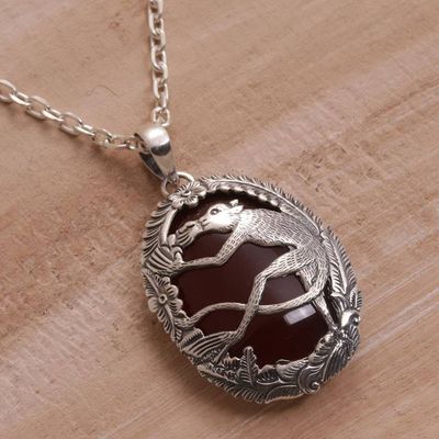 Alternate image for Carnelian and 925 Silver Lemur Pendant Necklace from Bali Lemur Jungle
