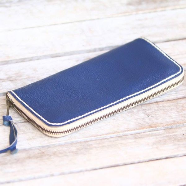 Alternate image for Handmade Leather Clutch in Solid Navy from Bali Navy Ocean