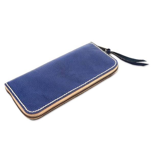 Alternate image for Handmade Leather Clutch in Solid Navy from Bali Navy Ocean