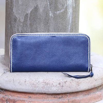 Alternate image for Handmade Leather Clutch in Solid Navy from Bali Navy Ocean