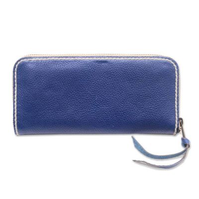 Alternate image for Handmade Leather Clutch in Solid Navy from Bali Navy Ocean