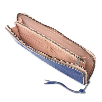 Alternate image for Handmade Leather Clutch in Solid Navy from Bali Navy Ocean