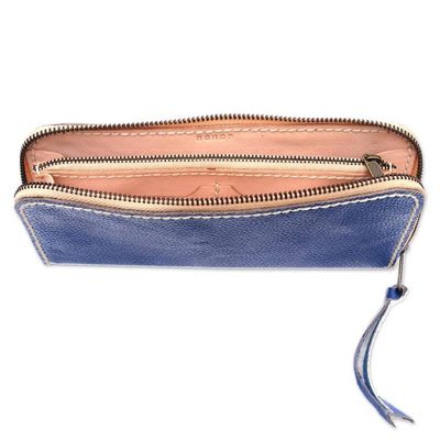 Alternate image for Handmade Leather Clutch in Solid Navy from Bali Navy Ocean