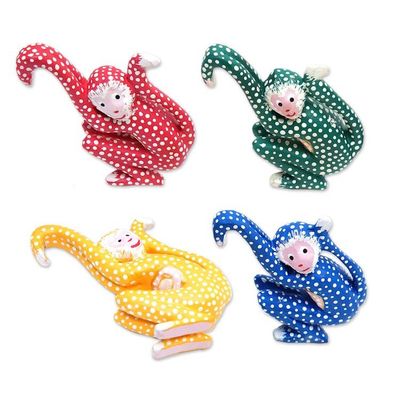 Alternate image for Set of 4 Painted Tropical Albesia Wood Monkey Ornaments Jumping Monkeys