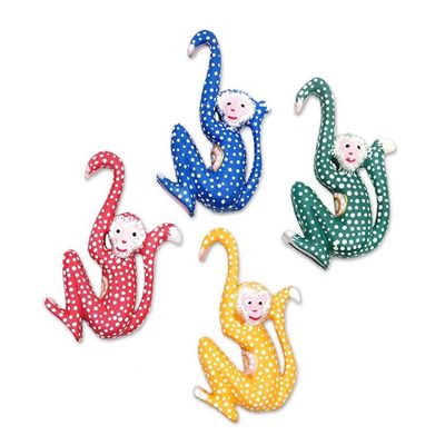 Alternate image for Set of 4 Painted Tropical Albesia Wood Monkey Ornaments Jumping Monkeys