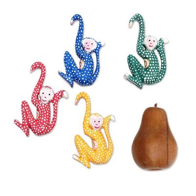 Alternate image for Set of 4 Painted Tropical Albesia Wood Monkey Ornaments Jumping Monkeys