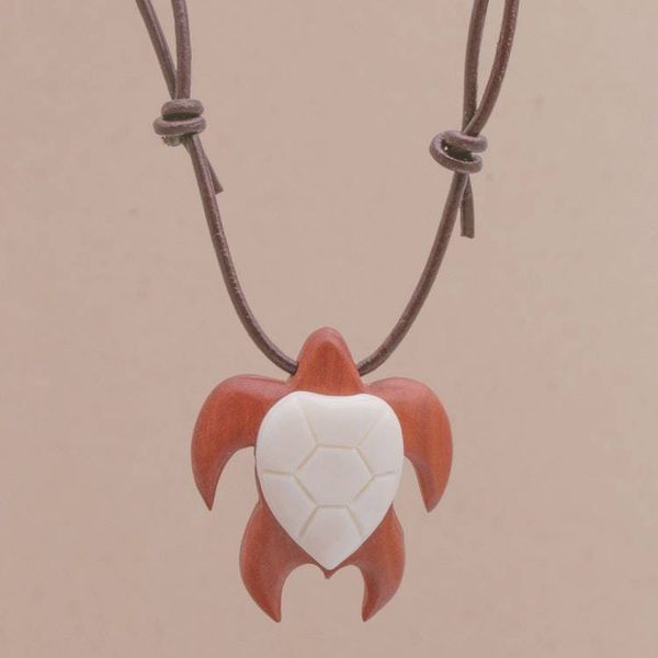 Alternate image for Sawo Wood and Bone Turtle Necklace from Bali Bali Turtle