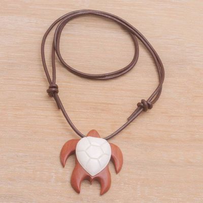Alternate image for Sawo Wood and Bone Turtle Necklace from Bali Bali Turtle