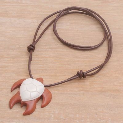 Alternate image for Sawo Wood and Bone Turtle Necklace from Bali Bali Turtle