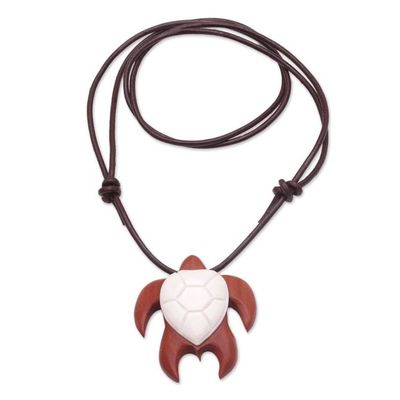 Alternate image for Sawo Wood and Bone Turtle Necklace from Bali Bali Turtle