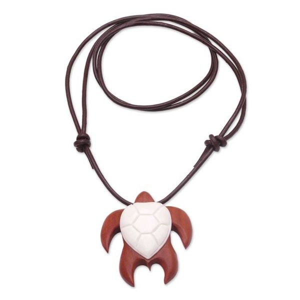 Alternate image for Sawo Wood and Bone Turtle Necklace from Bali Bali Turtle