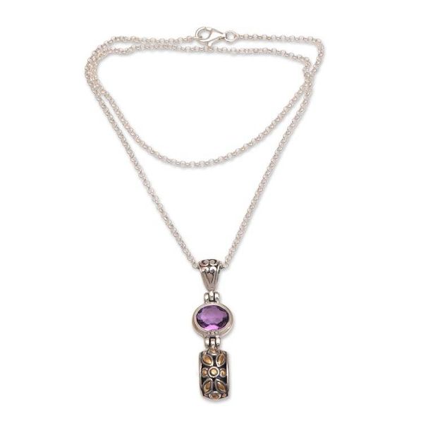 Alternate image for Gold Accented Amethyst Pendant Necklace from Bali Padi Glisten