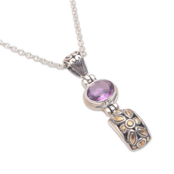 Alternate image for Gold Accented Amethyst Pendant Necklace from Bali Padi Glisten