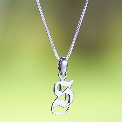 Alternate image for Polished Sterling Silver Letter S Pendant Necklace from Bali Letter S