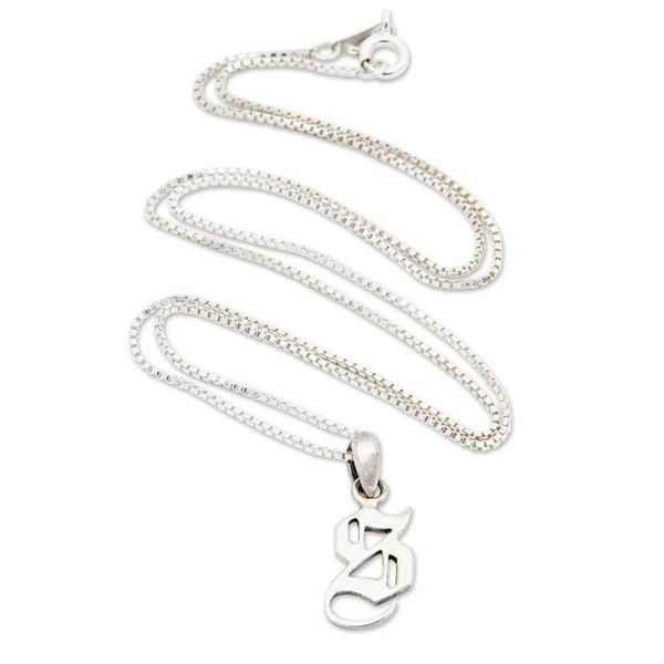 Alternate image for Polished Sterling Silver Letter S Pendant Necklace from Bali Letter S