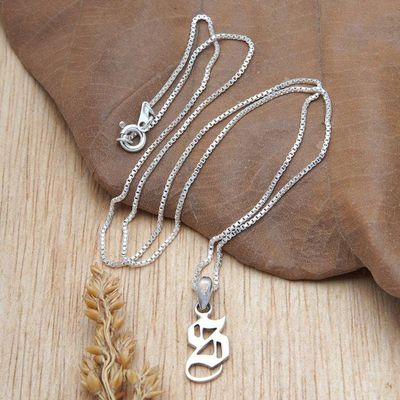 Alternate image for Polished Sterling Silver Letter S Pendant Necklace from Bali Letter S