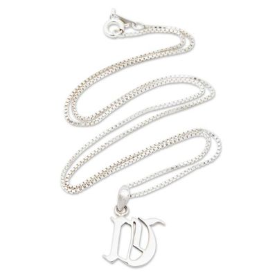 Alternate image for Polished Sterling Silver Letter U Pendant Necklace from Bali Letter U