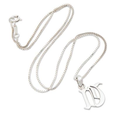 Alternate image for Polished Sterling Silver Letter U Pendant Necklace from Bali Letter U