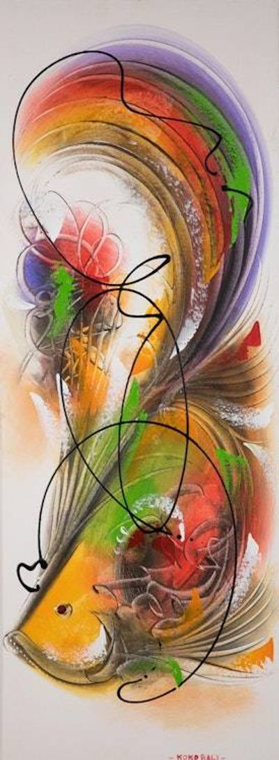 Alternate image for Modern Acrylic Painting of Abstract Koi Fish from Indonesia The Flow of Prosperity