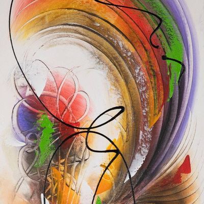 Alternate image for Modern Acrylic Painting of Abstract Koi Fish from Indonesia The Flow of Prosperity