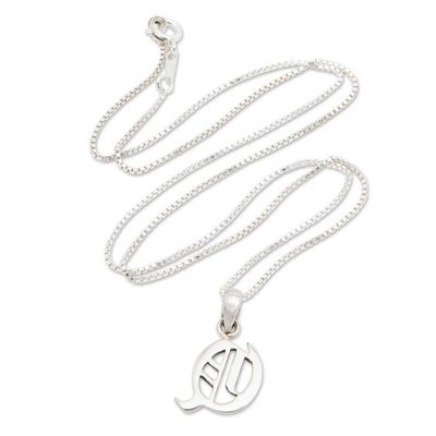Primary image for Polished Sterling Silver Letter Q Pendant Necklace from Bali Letter Q