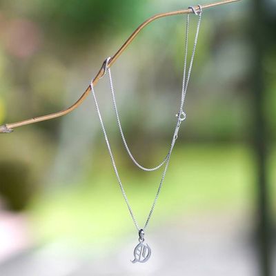 Alternate image for Polished Sterling Silver Letter Q Pendant Necklace from Bali Letter Q