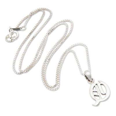 Alternate image for Polished Sterling Silver Letter Q Pendant Necklace from Bali Letter Q