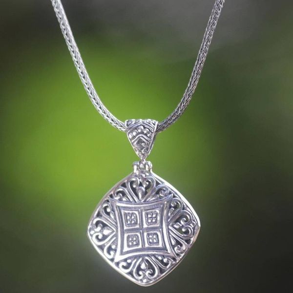 Alternate image for Handmade Sterling Silver Pendant Necklace from Bali Window to the Heart