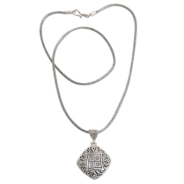 Alternate image for Handmade Sterling Silver Pendant Necklace from Bali Window to the Heart