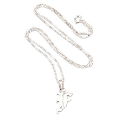 Alternate image for Polished Sterling Silver Letter F Pendant Necklace from Bali Letter F