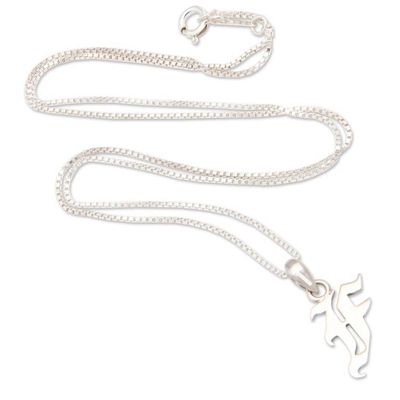 Alternate image for Polished Sterling Silver Letter F Pendant Necklace from Bali Letter F