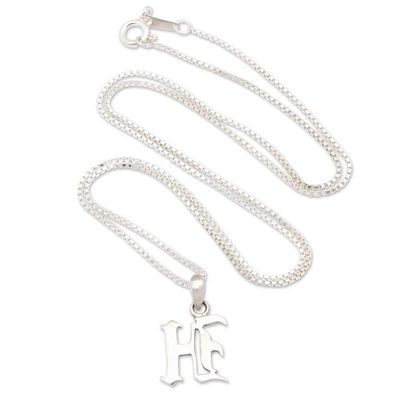 Alternate image for Polished Sterling Silver Letter H Pendant Necklace from Bali Letter H