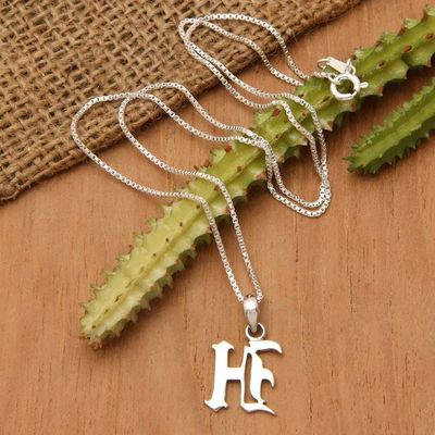 Alternate image for Polished Sterling Silver Letter H Pendant Necklace from Bali Letter H
