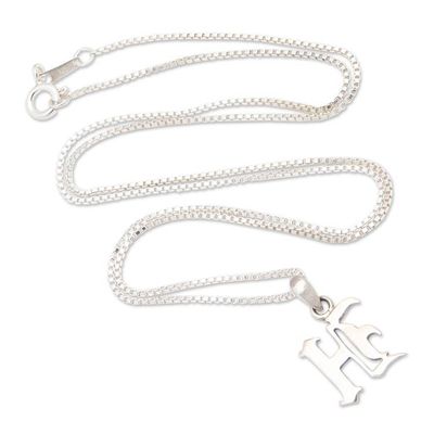 Alternate image for Polished Sterling Silver Letter H Pendant Necklace from Bali Letter H