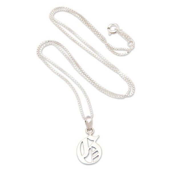 Alternate image for Polished Sterling Silver Letter G Pendant Necklace from Bali Letter G
