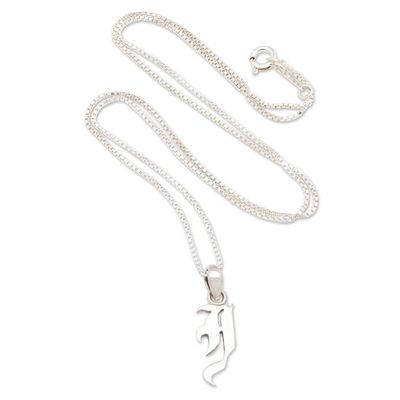 Alternate image for Polished Sterling Silver Letter I Pendant Necklace from Bali Letter I