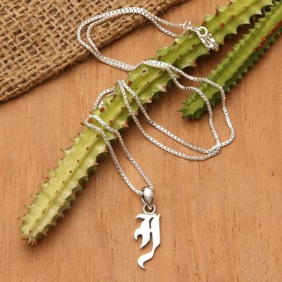 Alternate image for Polished Sterling Silver Letter I Pendant Necklace from Bali Letter I