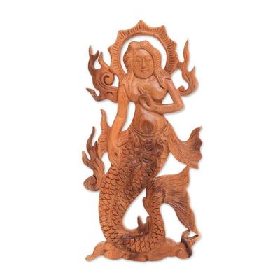 Alternate image for Hand-Carved Wood South Sea Queen Mermaid Relief Panel South Sea Queen