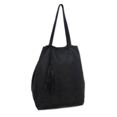 Alternate image for Handmade Leather Tote Handbag in Black from Bali Jogja Shopper in Black