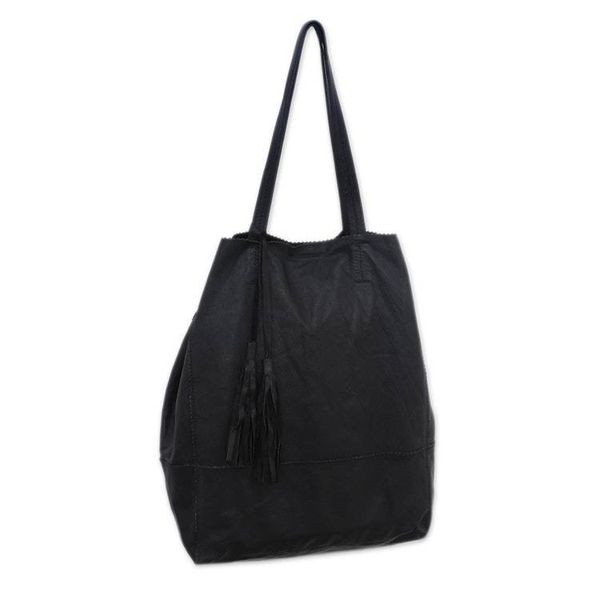 Alternate image for Handmade Leather Tote Handbag in Black from Bali Jogja Shopper in Black