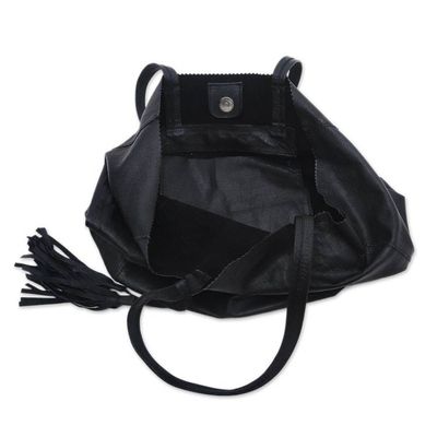 Alternate image for Handmade Leather Tote Handbag in Black from Bali Jogja Shopper in Black