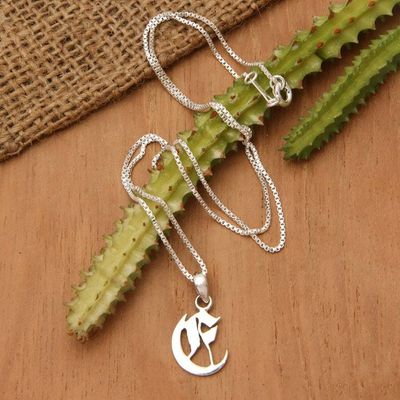 Alternate image for Polished Sterling Silver Letter E Pendant Necklace from Bali Letter E