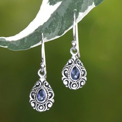 Primary image for Polished and Oxidized Faceted Pear Amethyst Dangle Earrings Purple Lagoon