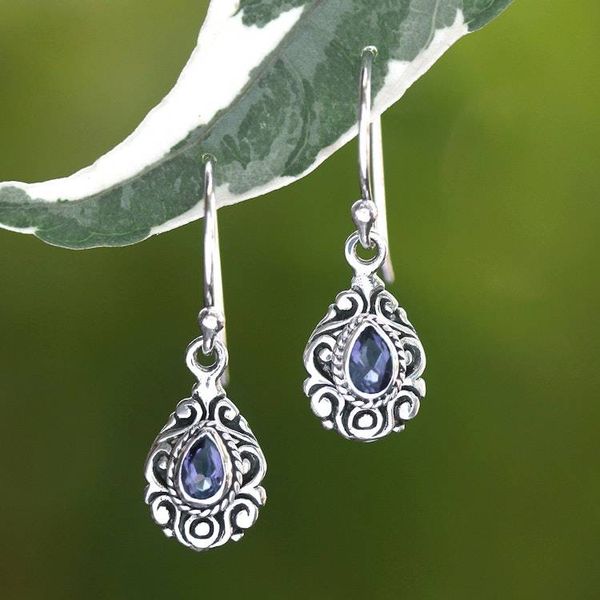 Alternate image for Polished and Oxidized Faceted Pear Amethyst Dangle Earrings Purple Lagoon