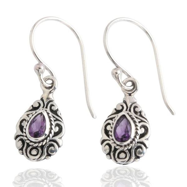 Alternate image for Polished and Oxidized Faceted Pear Amethyst Dangle Earrings Purple Lagoon
