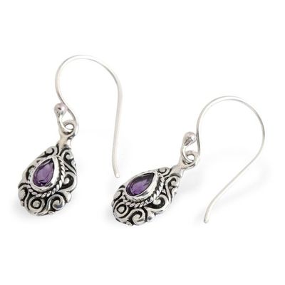 Alternate image for Polished and Oxidized Faceted Pear Amethyst Dangle Earrings Purple Lagoon
