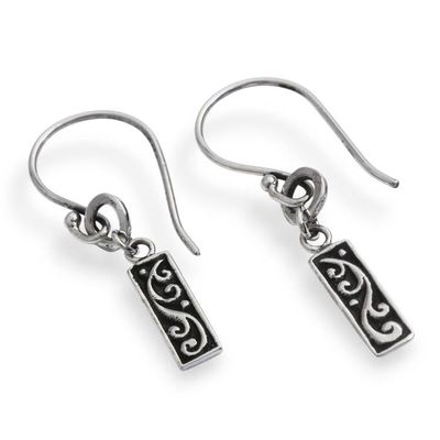 Alternate image for Darkened Polished Silver Dangle Earrings with Swirl Design Swirling Marvel