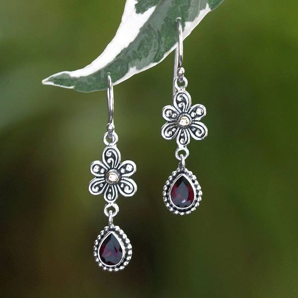 Alternate image for Spring-Inspired 2-Carat Natural Pear Garnet Dangle Earrings Beloved Blooms